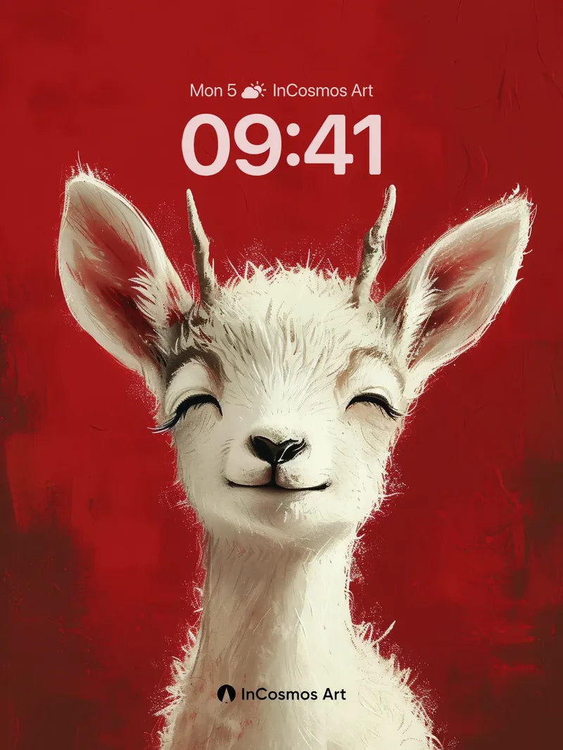 Whispering Snow Deer Wallpaper with Velvet Red Veil