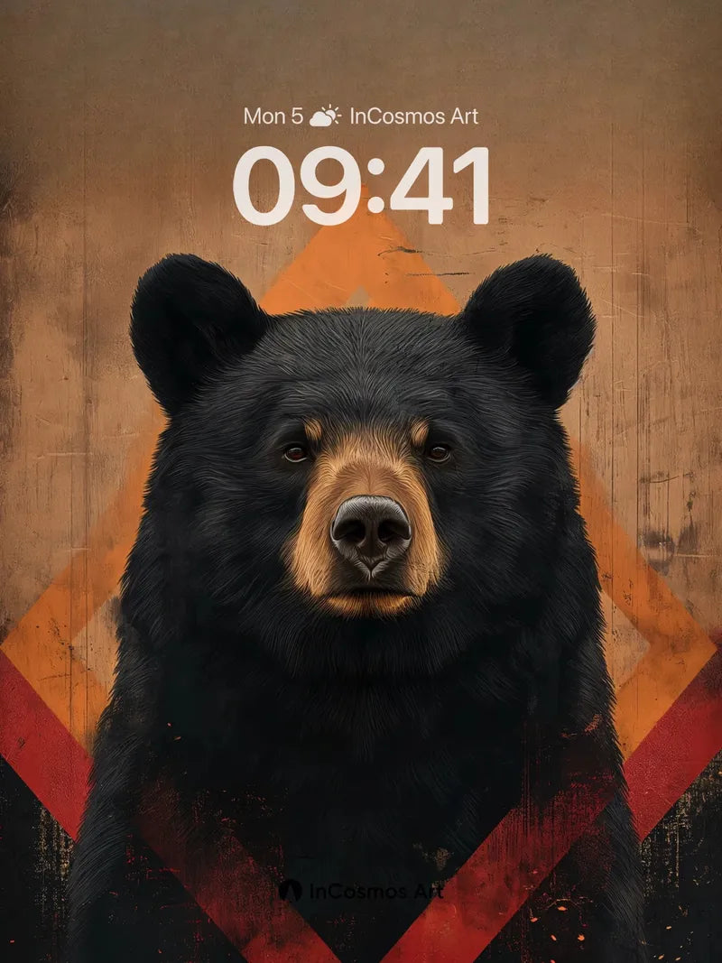 Majestic Bear Wallpaper with Geometric Fire wallpaper for iPhone, iPad & Mac