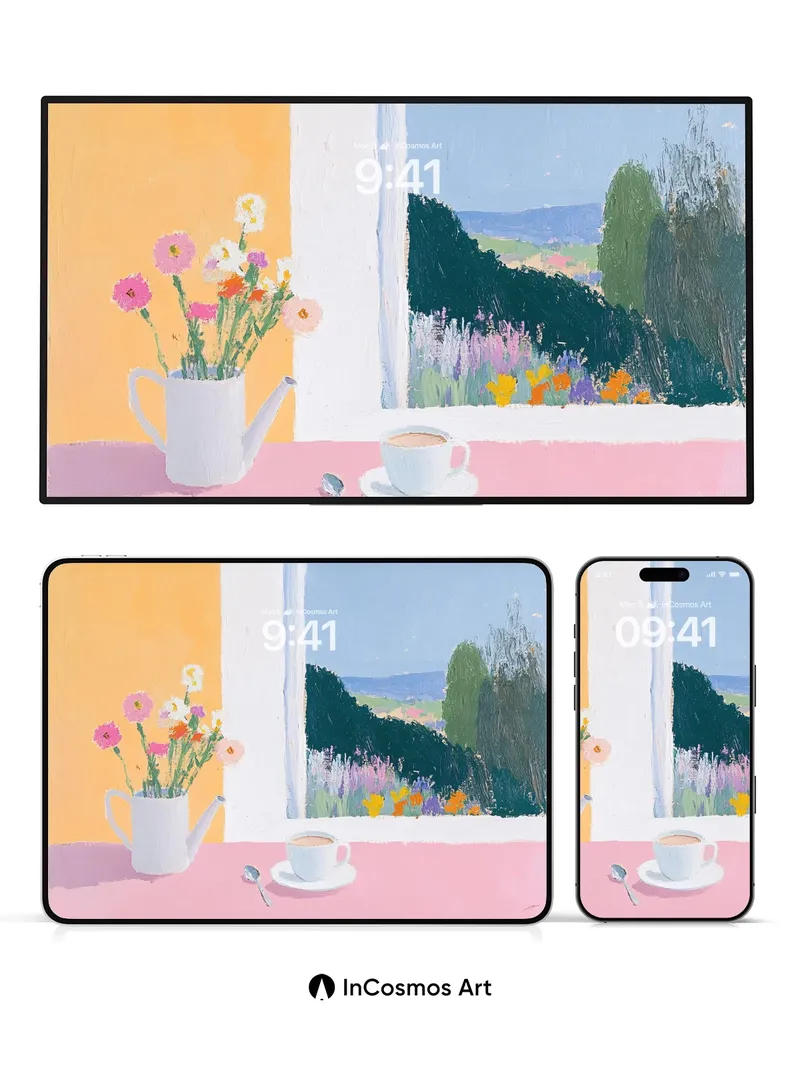 Sunlit Stillness Wallpaper with Window Frame