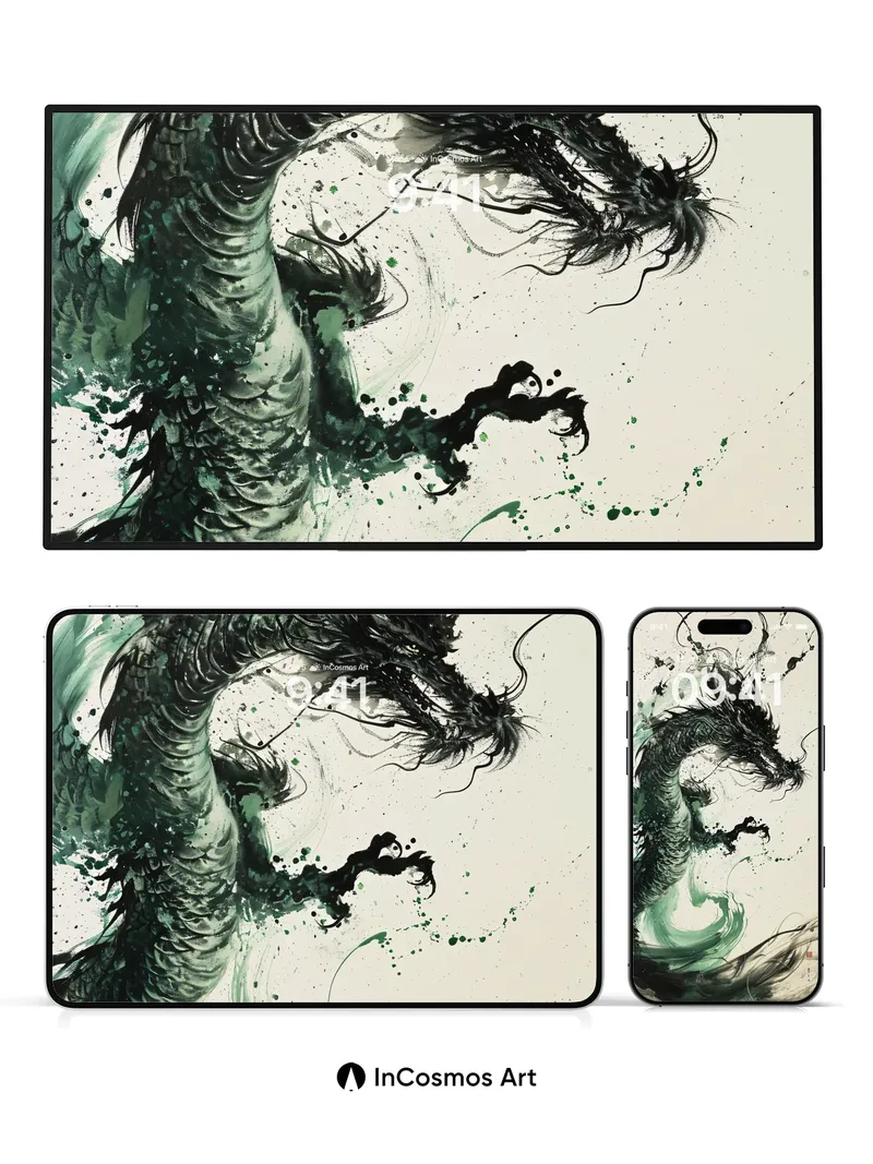 Whispering Ink Dragon Wallpaper with Mist Veil