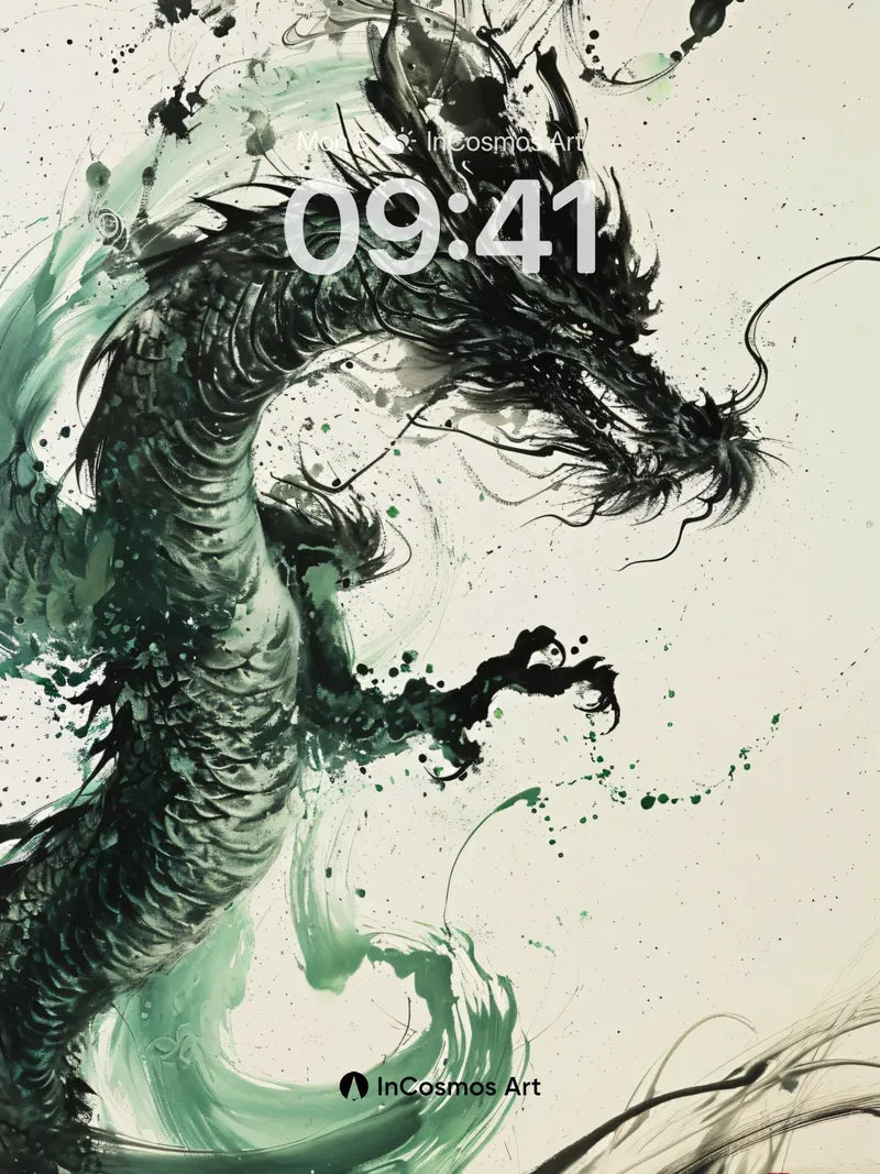 Whispering Ink Dragon Wallpaper with Mist Veil