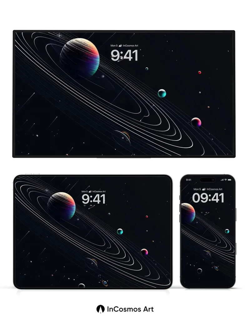 Cosmic Echo Wallpaper with Ringed Planets