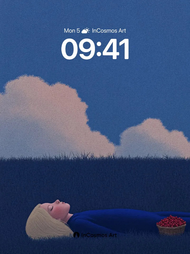 Serenity in Midnight Blue Wallpaper with Cherry Basket