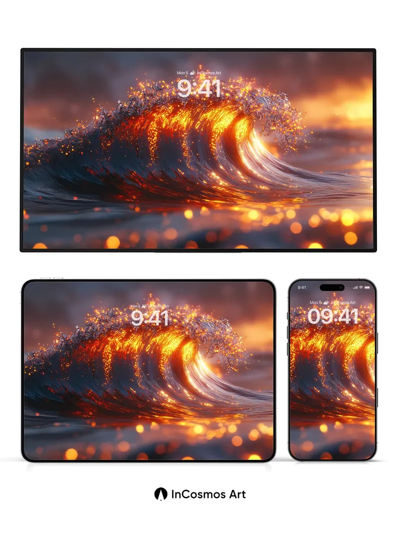 Fiery Wave Wallpaper with Golden Sparks