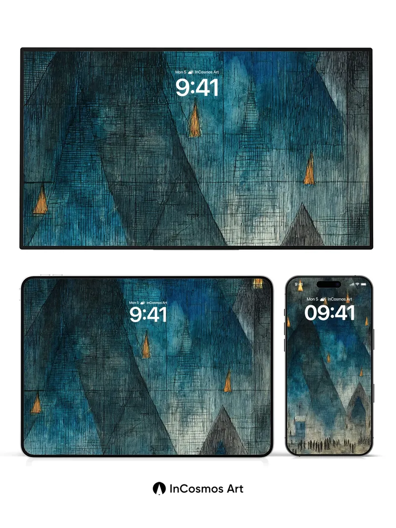 Nocturnal Geometry Wallpaper with Floating Lanterns