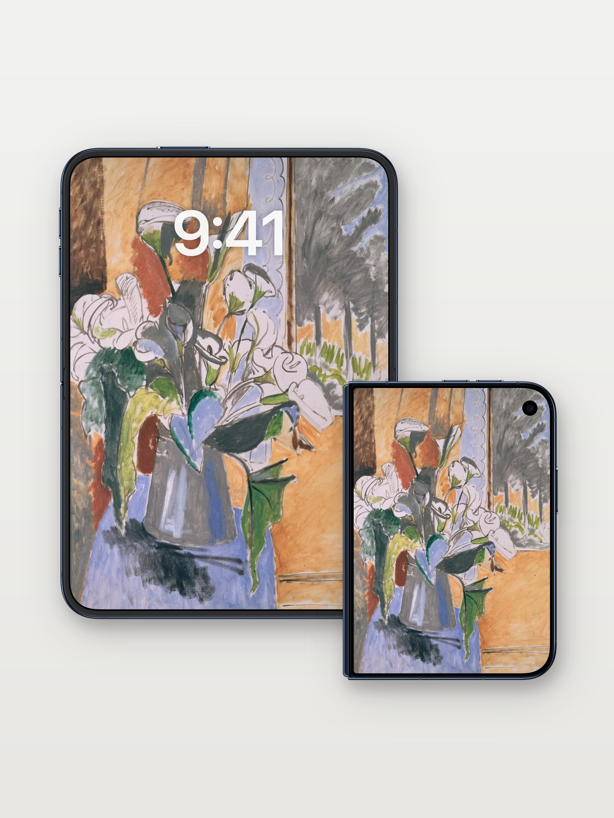 Whispering Petals Wallpaper with Cubist Edge on iPhone Duo, open and closed