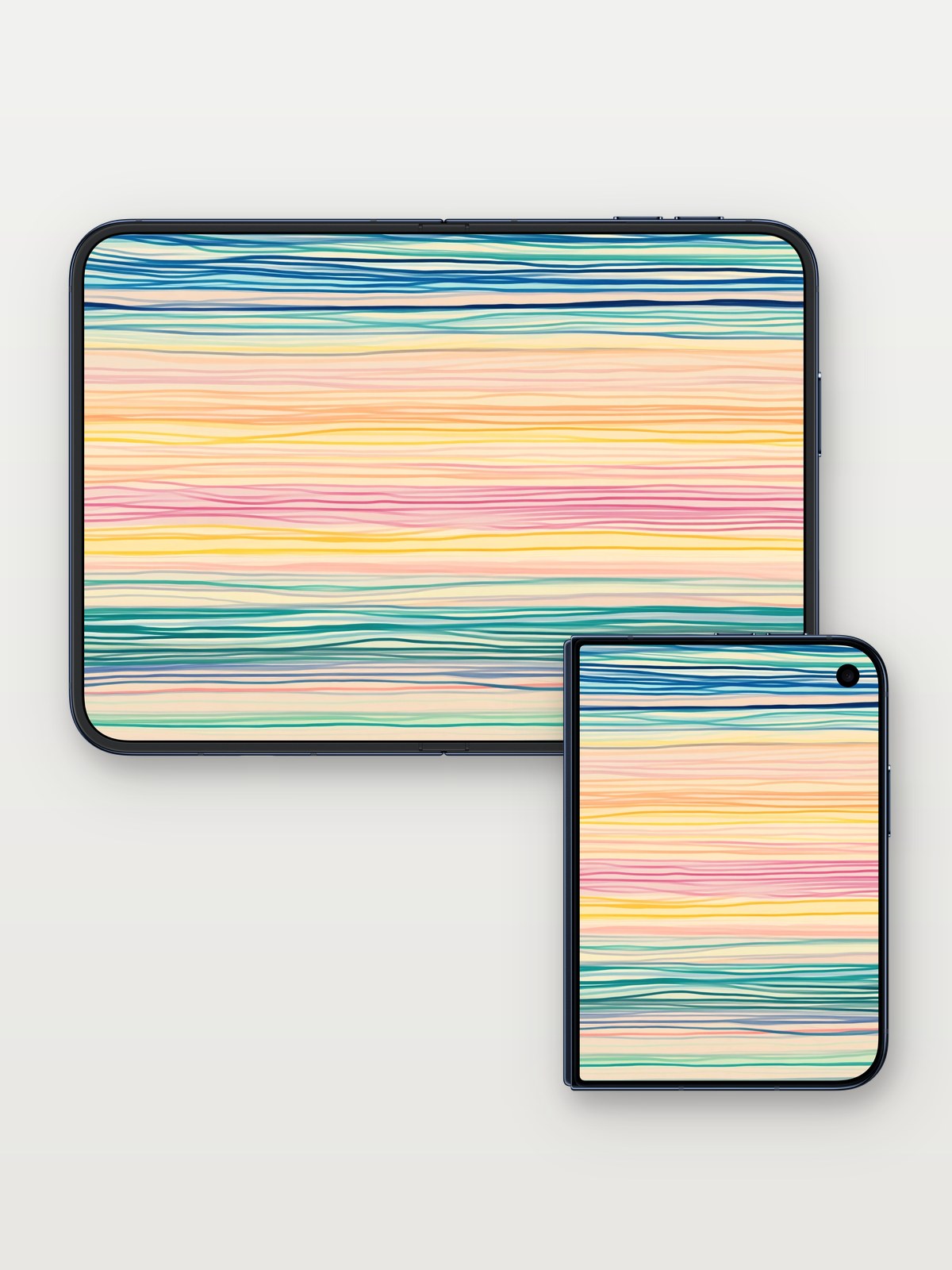 Serenity Wave Wallpaper with Liquid Light on iPhone Duo, open and closed
