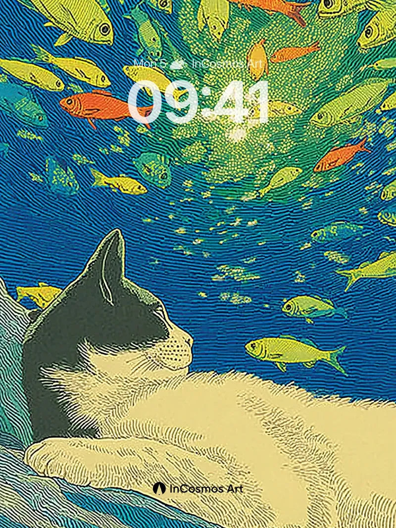 Surreal Abyss Wallpaper with Cat and Fish Constellation