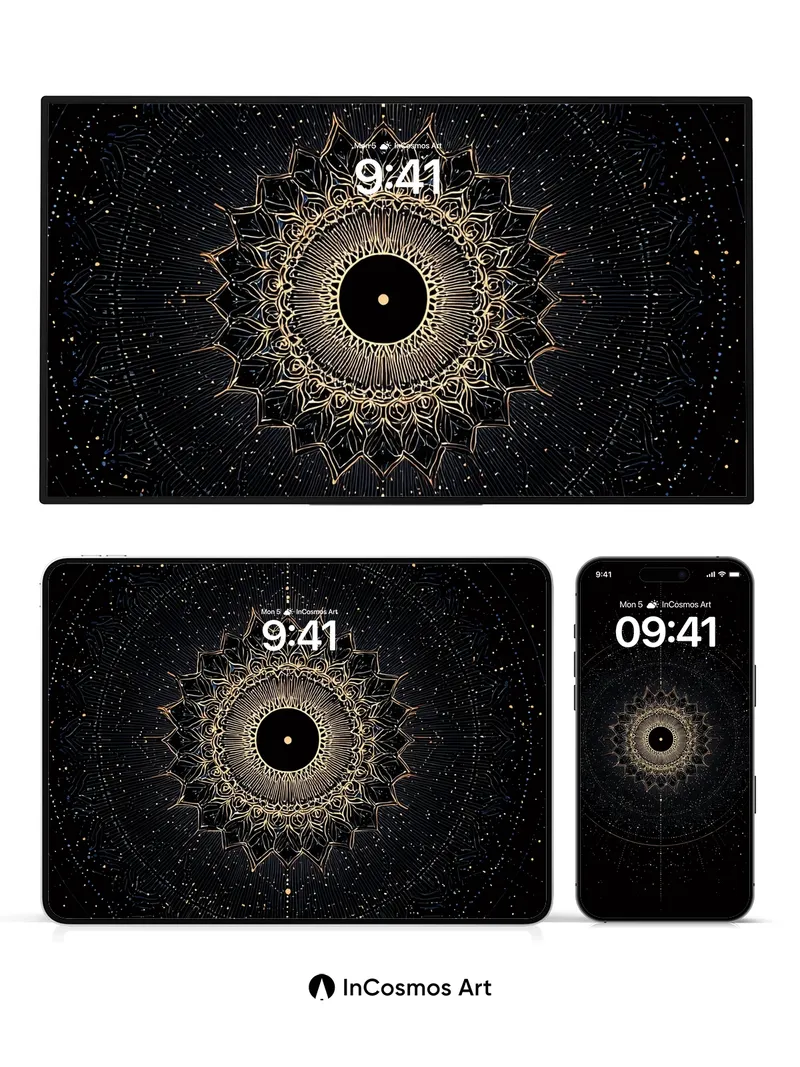 Cosmic Mandala Wallpaper with Golden Veins