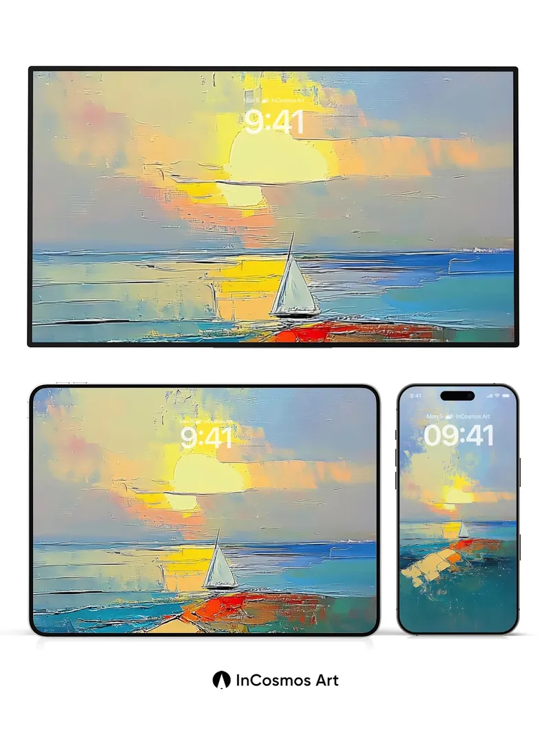 Serenity Sail Wallpaper with Golden Horizon