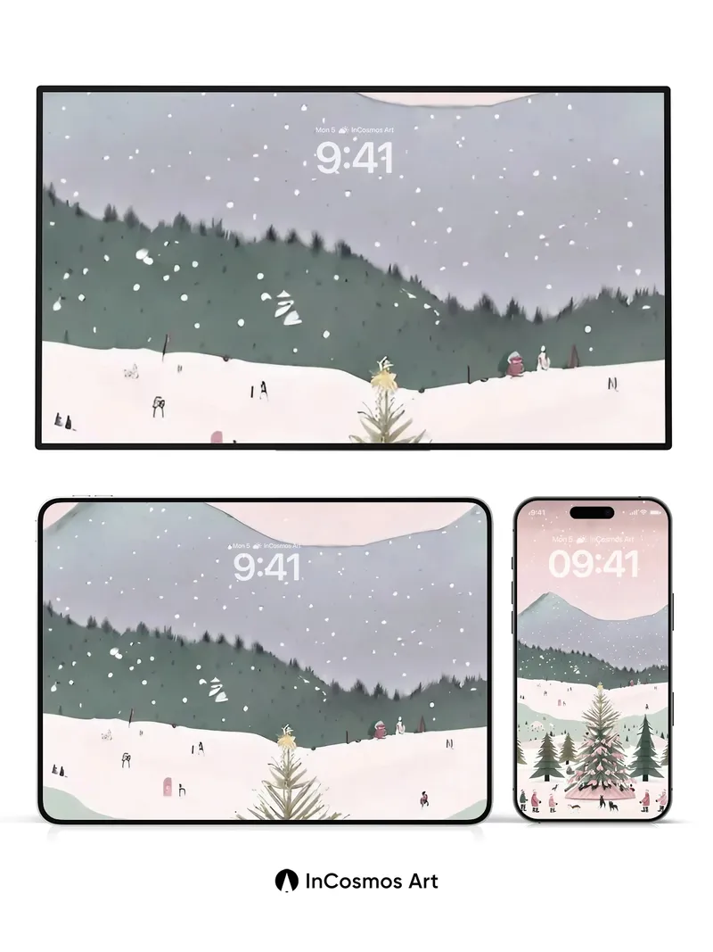 Whispering Snowfall Wallpaper with Christmas Tree Grove