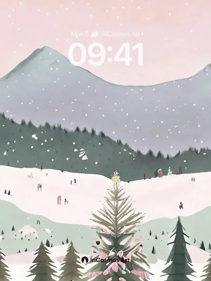 Whispering Snowfall Wallpaper with Christmas Tree Grove