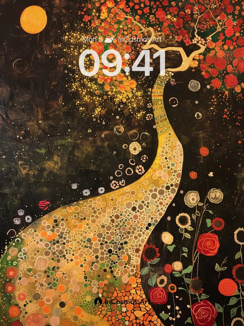 Golden Serpent Wallpaper with Floral Constellations wallpaper for iPhone, iPad & Mac