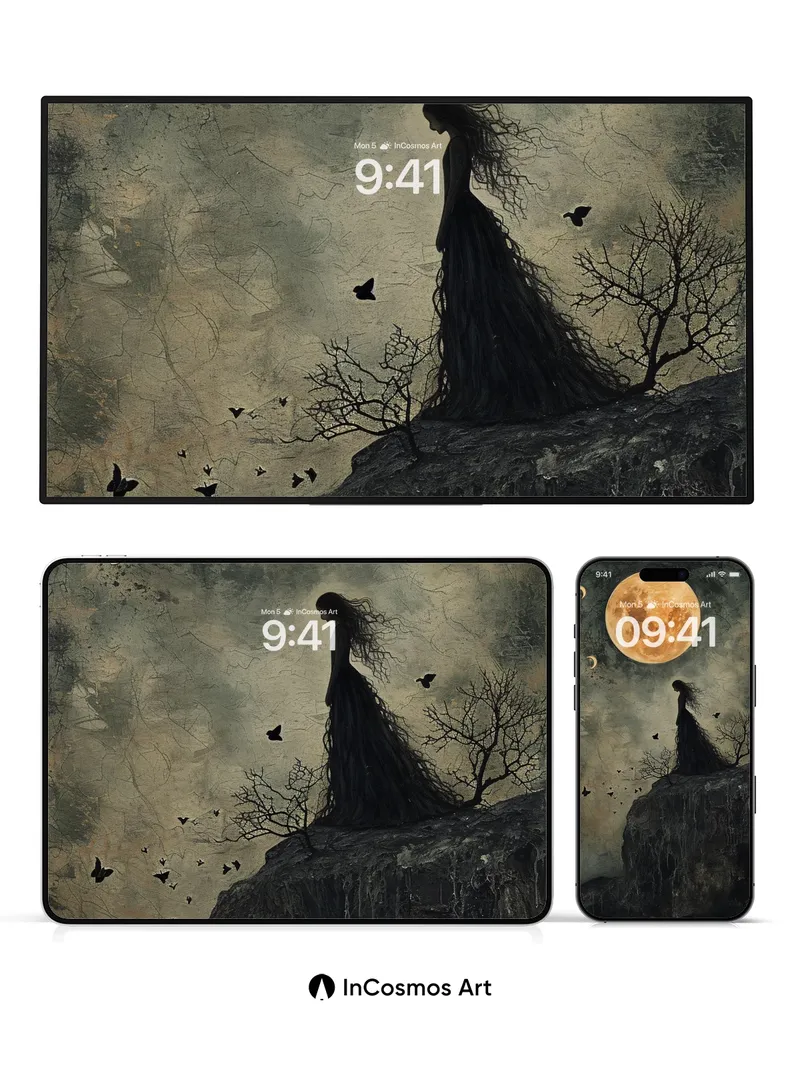 Moonlit Solitude Wallpaper with Haunting Silhouette