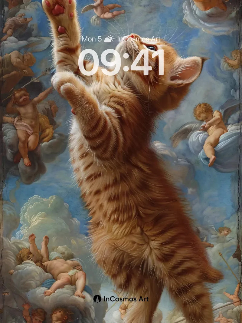 Whimsical Ascent Wallpaper with Celestial Kittens wallpaper for iPhone, iPad & Mac