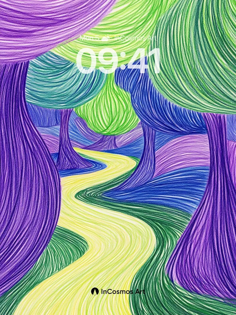 Whimsical Forest Wallpaper with Swirling Canopy