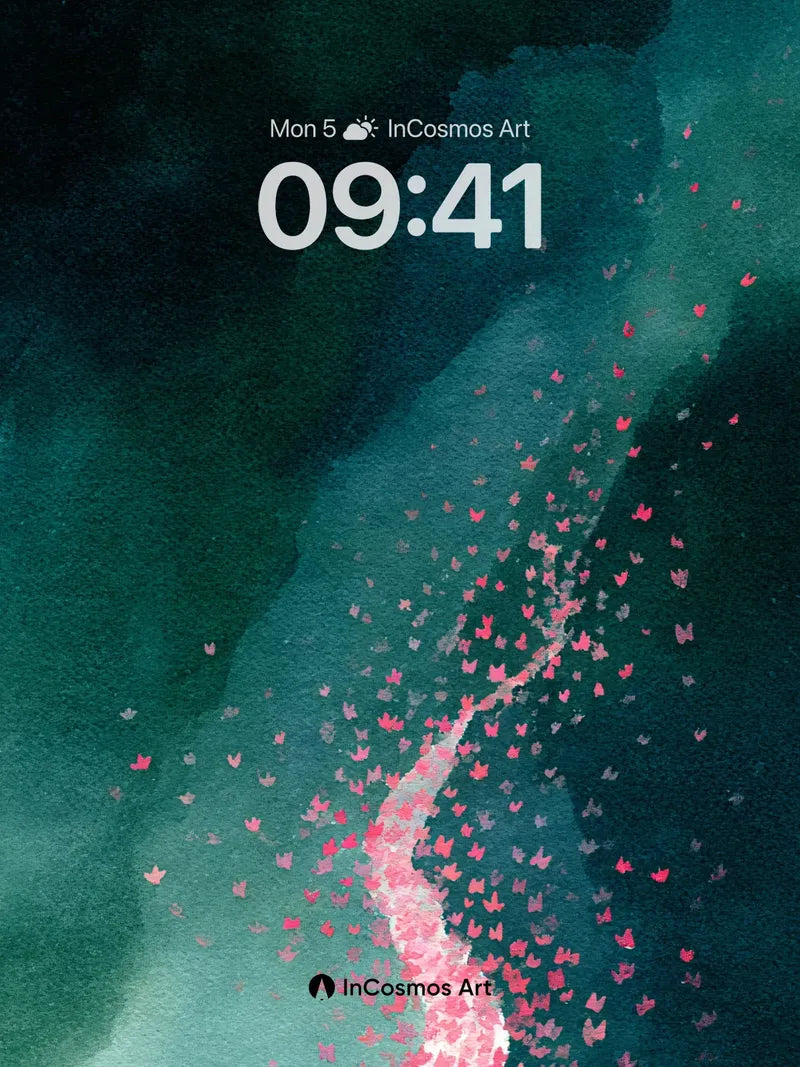 Ethereal Petal Stream Wallpaper in Misty Green wallpaper for iPhone, iPad & Mac