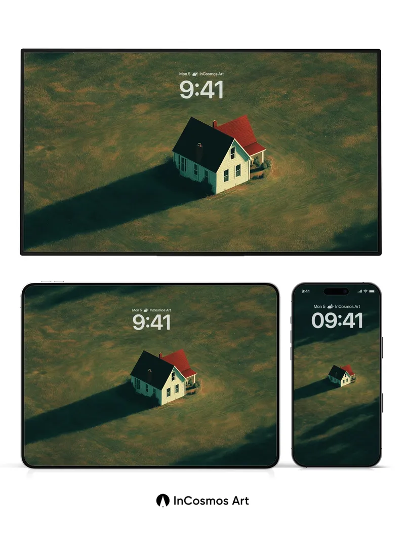 Solitary House Wallpaper with Shadowed Fields