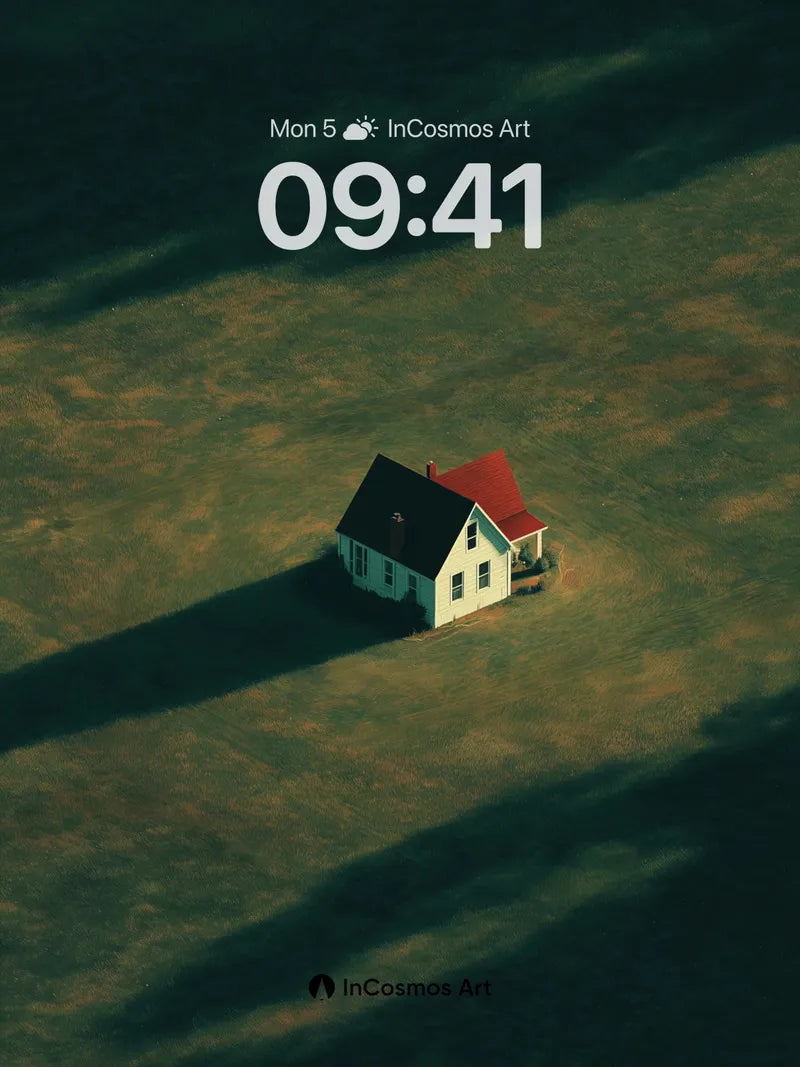 Solitary House Wallpaper with Shadowed Fields
