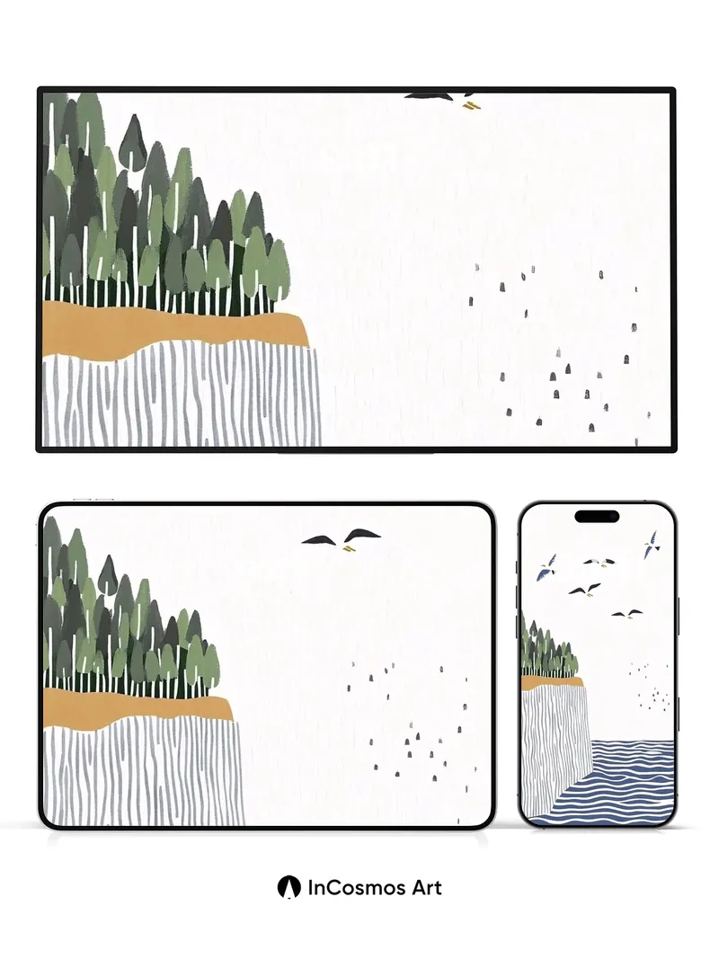 Serenity Cliff Wallpaper with Flying Geese