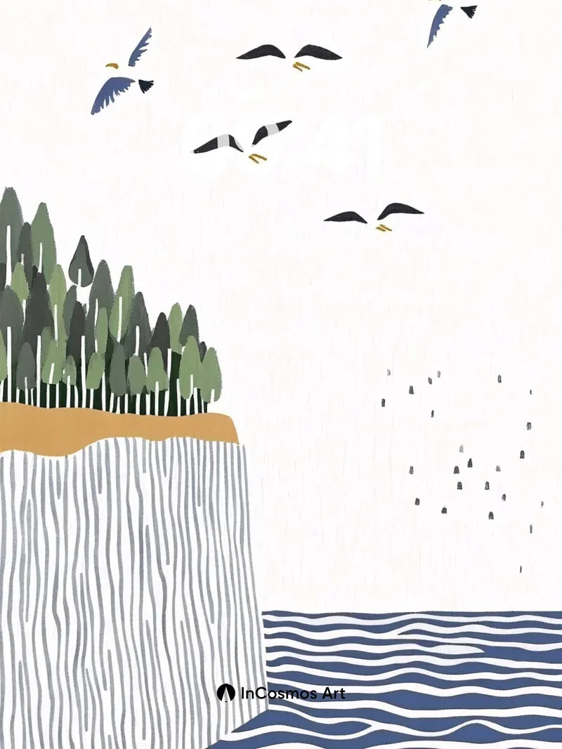 Serenity Cliff Wallpaper with Flying Geese