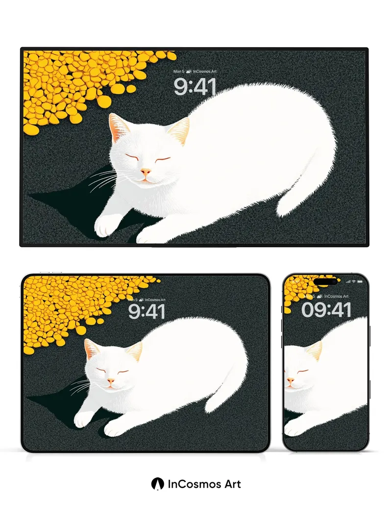 Serenity in White Wallpaper with Golden Scattered Light