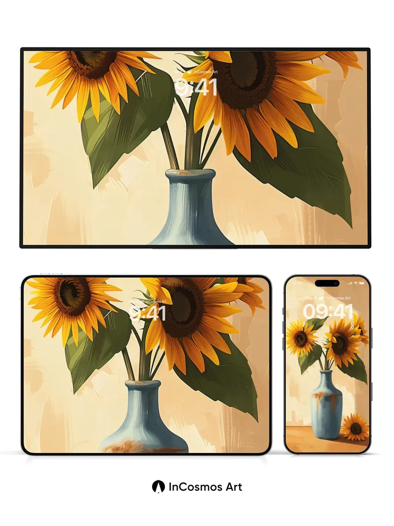 Golden Stillness Wallpaper with Sunlit Vase