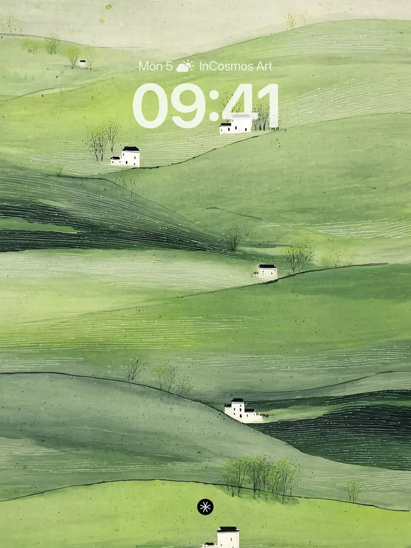 Serene Hillside Wallpaper with Layered Greens wallpaper for iPhone, iPad & Mac
