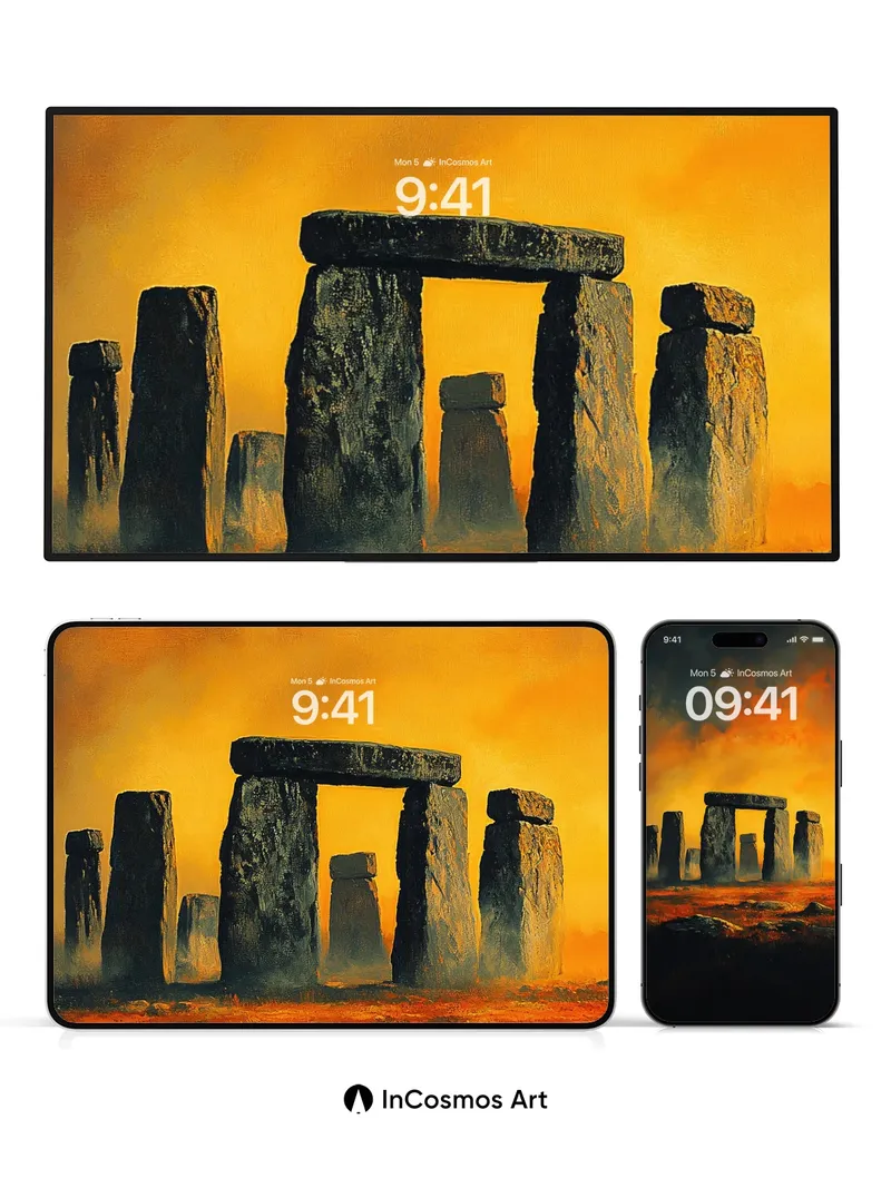 Crimson Hush Stonehenge Wallpaper with Ember Sky