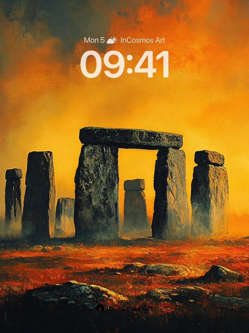 Crimson Hush Stonehenge Wallpaper with Ember Sky