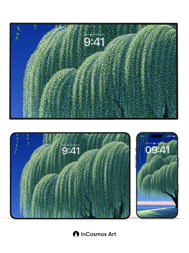 Whispering Willow Wallpaper with Starlit Canopy