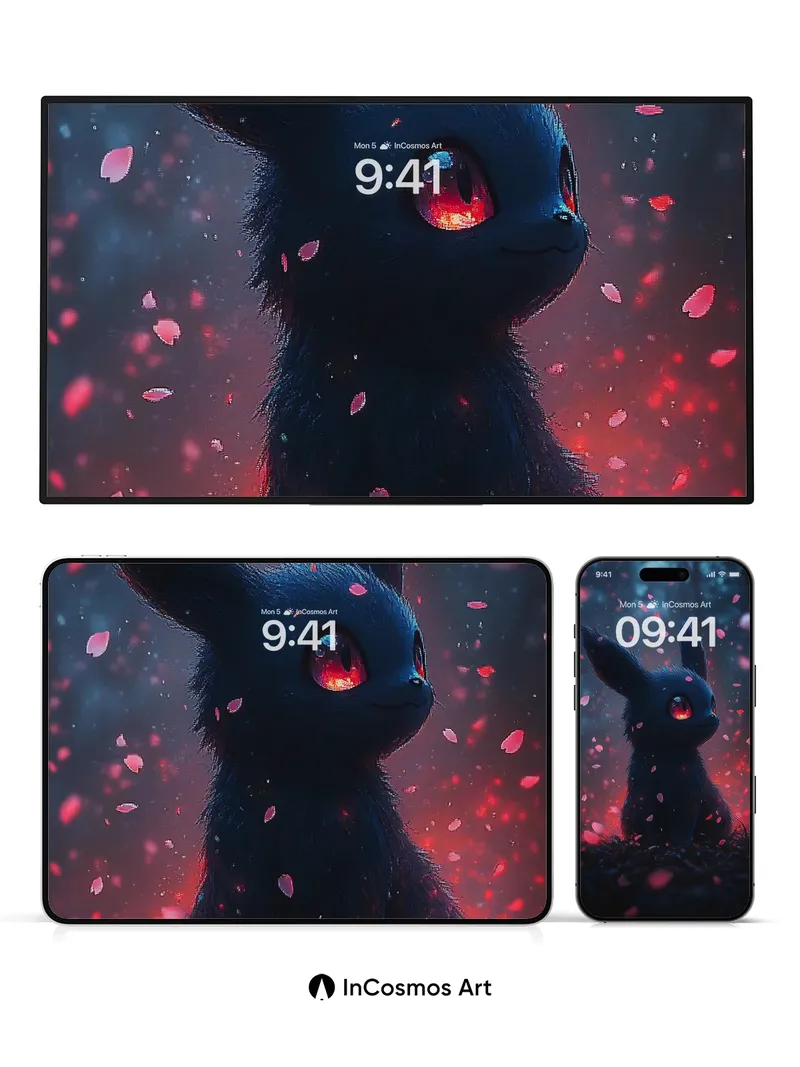 Shadow Ember Wallpaper with Floating Petals