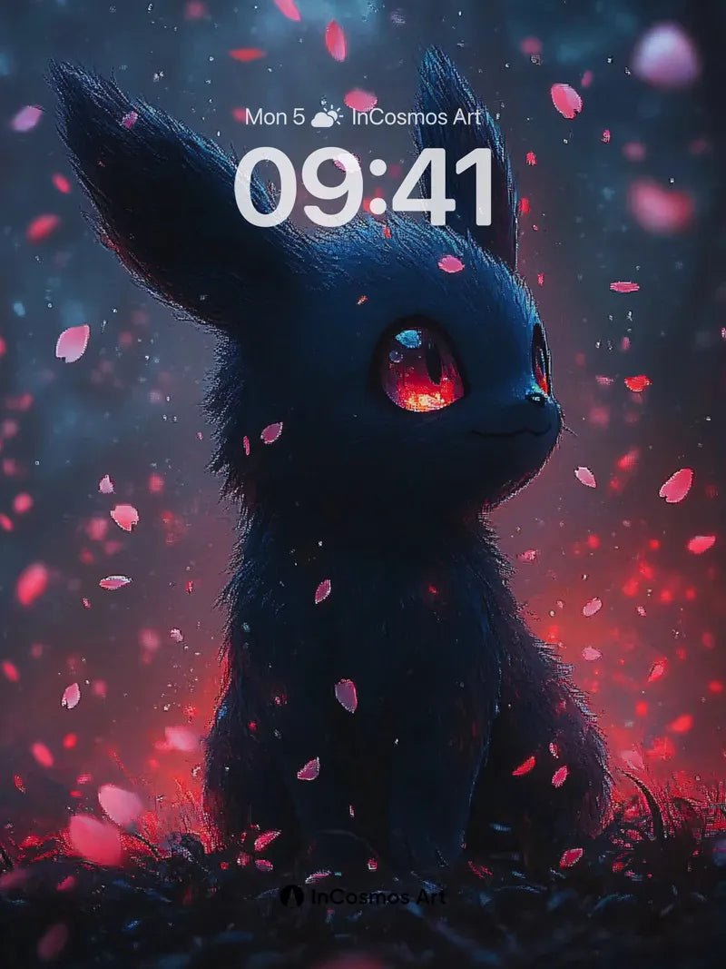 Shadow Ember Wallpaper with Floating Petals