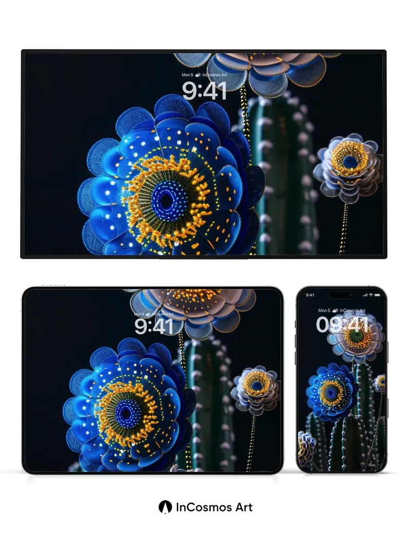 Luminous Bloom Wallpaper with Metallic Petals