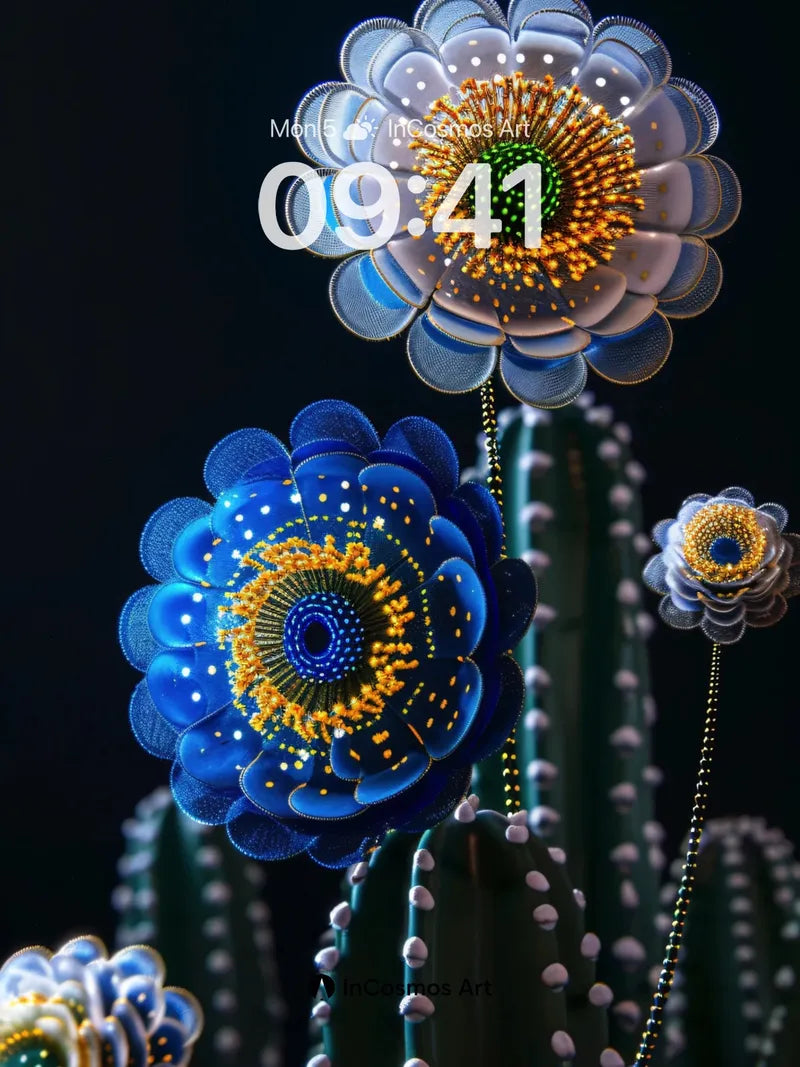 Luminous Bloom Wallpaper with Metallic Petals