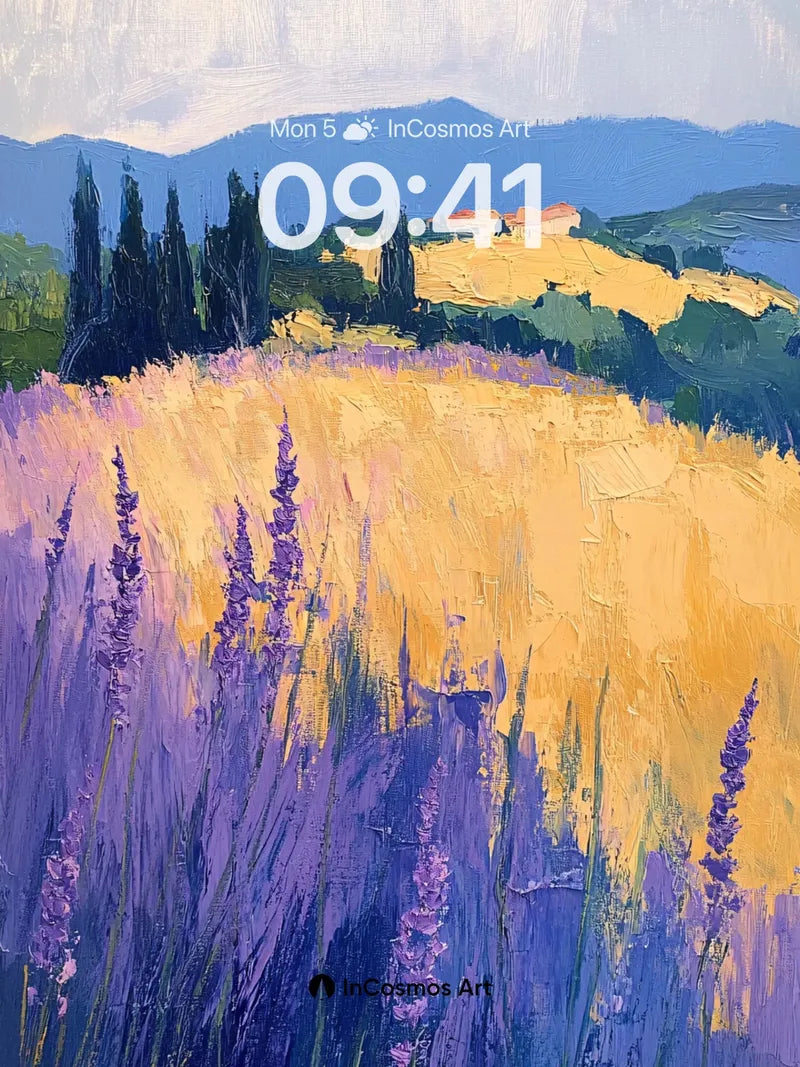 Serenity Lavender Field Wallpaper with Golden Hues