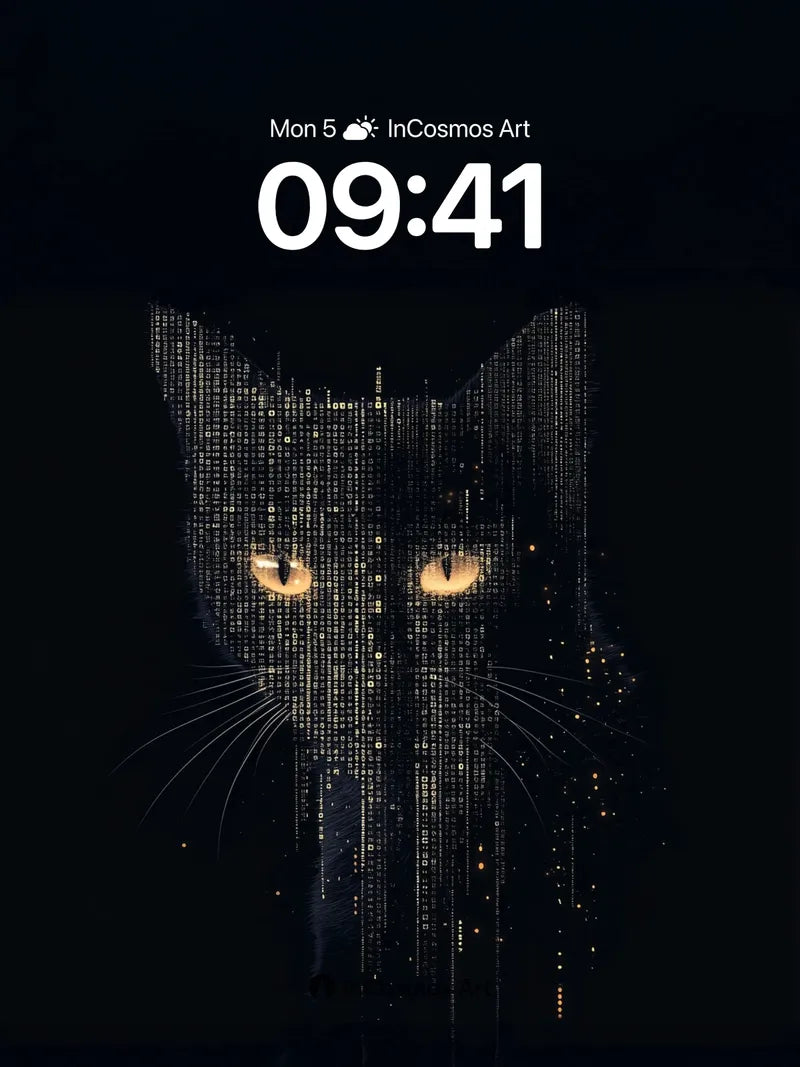 Matrix Whispers Wallpaper with Digital Feline Gaze