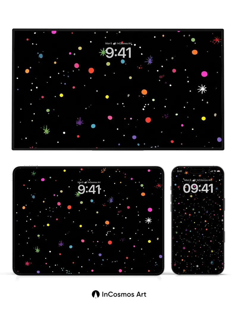 Cosmic Sparkle Wallpaper with Starburst Confetti