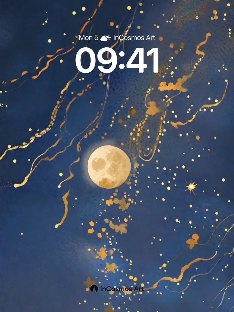 Luminous Moonlight Wallpaper with Golden Trails wallpaper for iPhone, iPad & Mac
