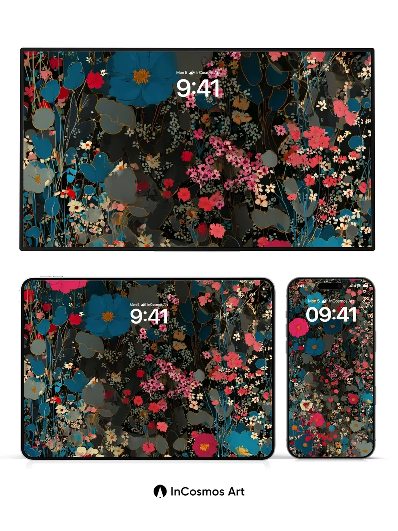 Nocturnal Bloom Wallpaper with Velvet Petals