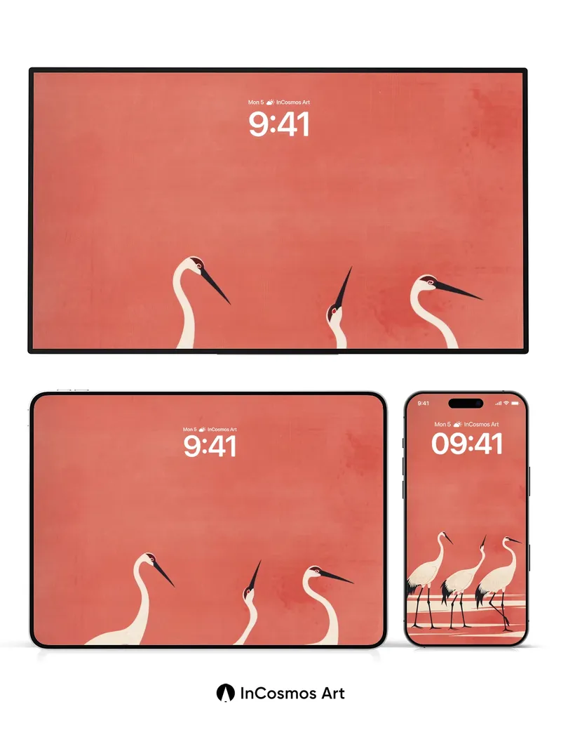 Serene Crane Walk Wallpaper with Crimson Hush