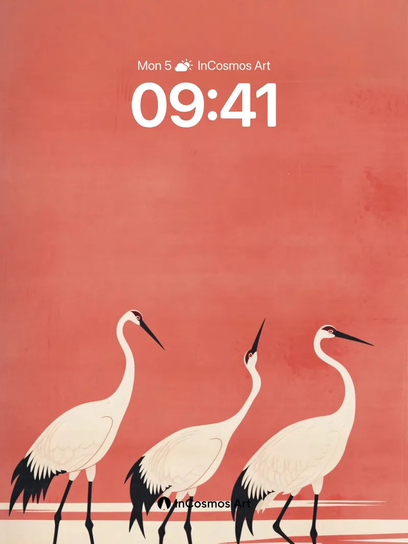 Serene Crane Walk Wallpaper with Crimson Hush