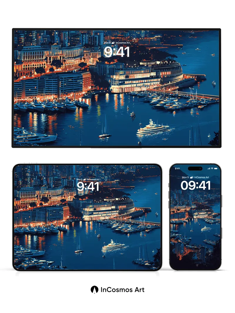 Nocturnal Harbor Wallpaper with Floating Lights