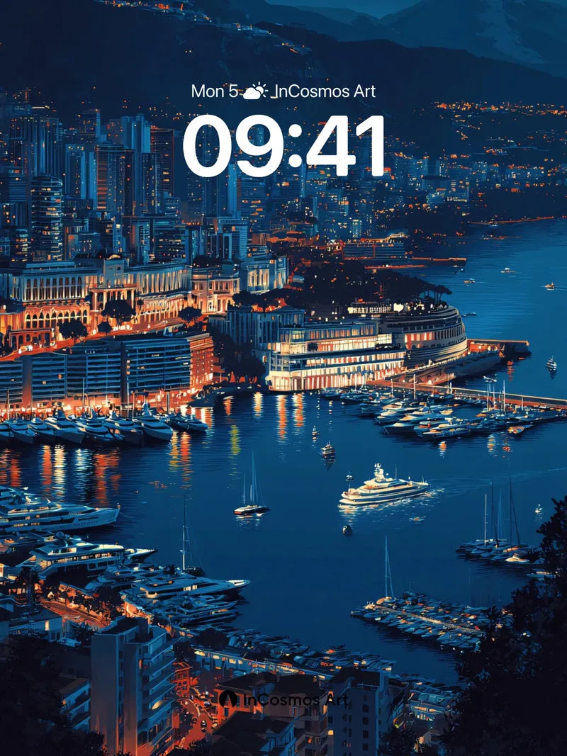 Nocturnal Harbor Wallpaper with Floating Lights