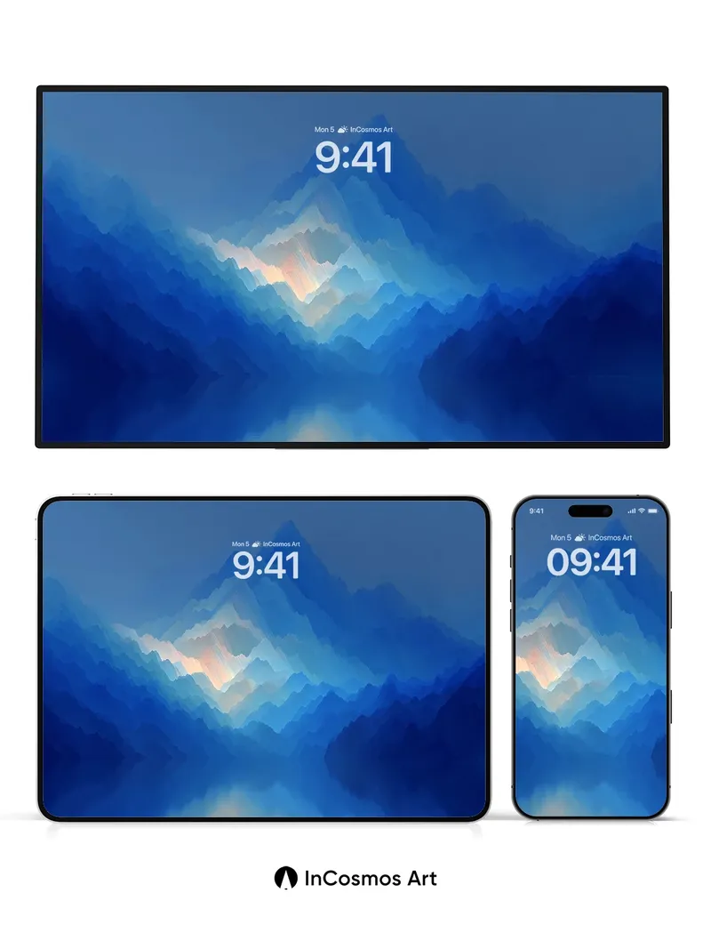 Cerulean Stillness Wallpaper with Ethereal Peaks