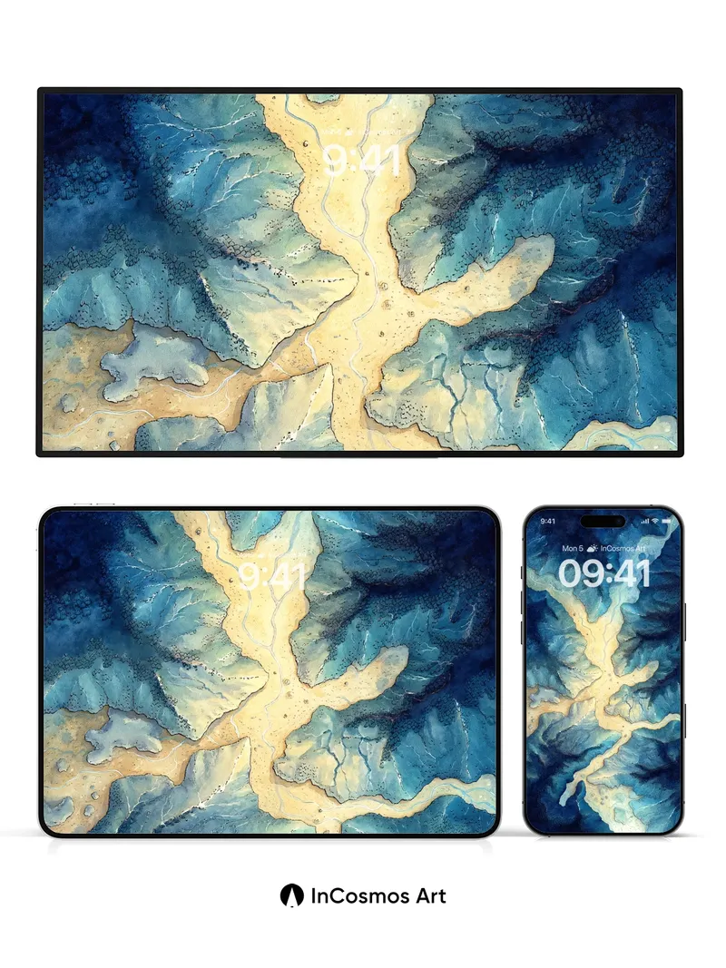 Cobalt Vein Wallpaper with Golden Rifts