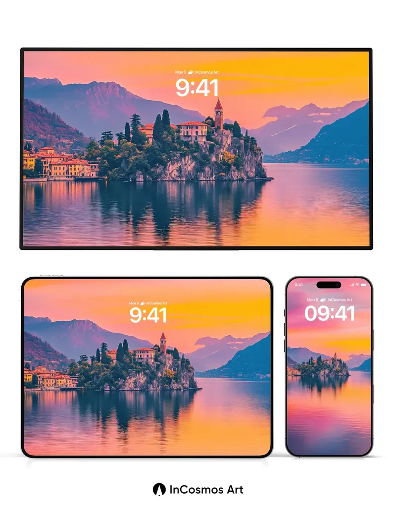 Crimson Horizon Wallpaper with Stone Sanctuary