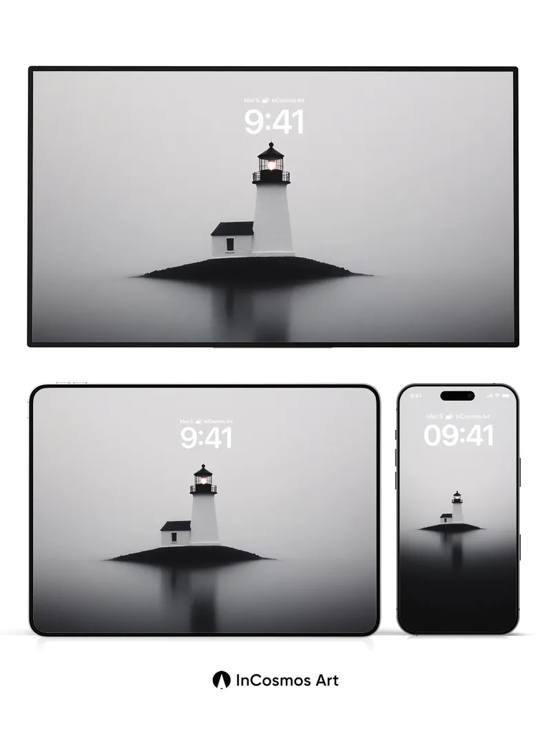 Serenity Lighthouse Wallpaper in Misty Stillness