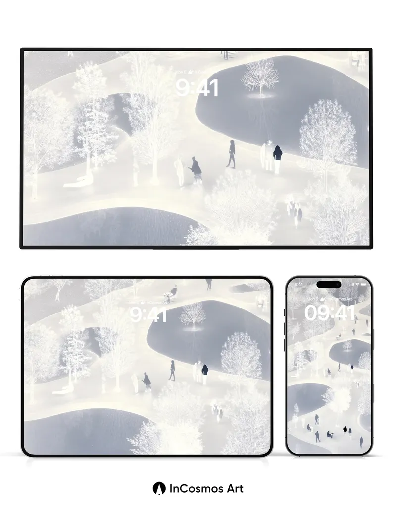 Silent Snowfall Wallpaper with Floating Pathways