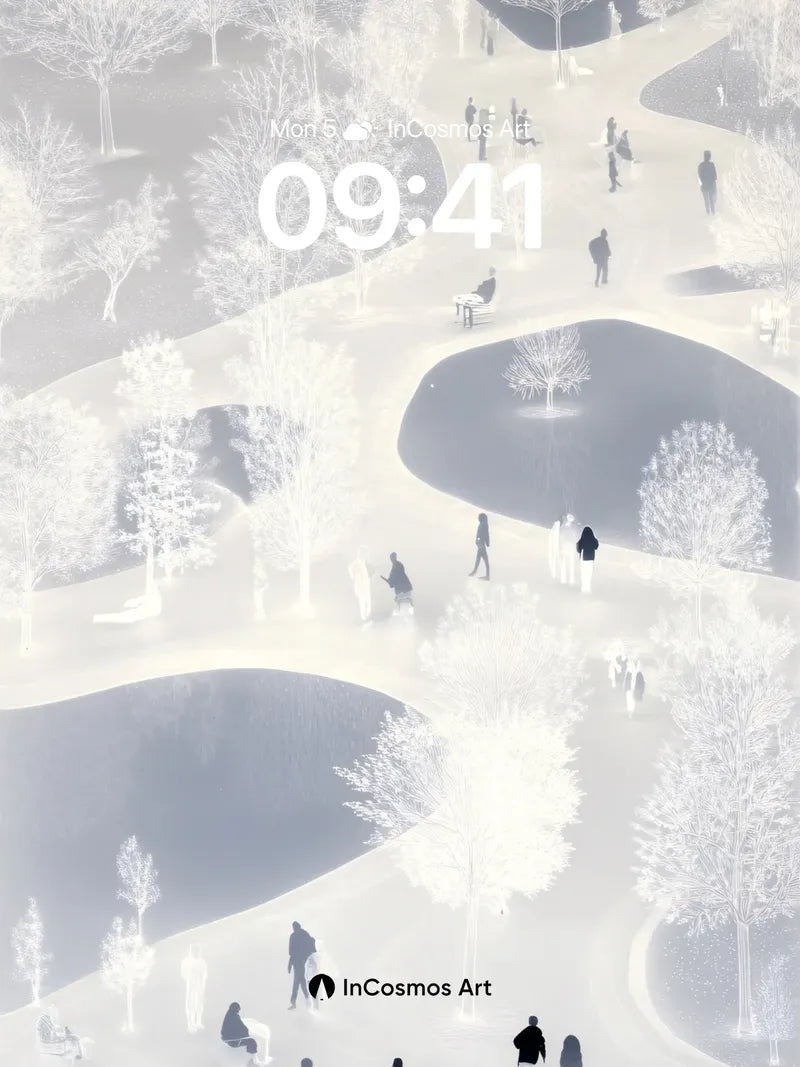 Silent Snowfall Wallpaper with Floating Pathways